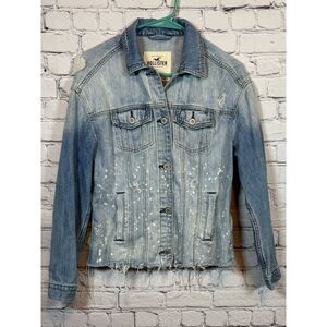 Hollister‎ Denim Jacket Distressed Frayed Hem Light Wash Jean Jacket S